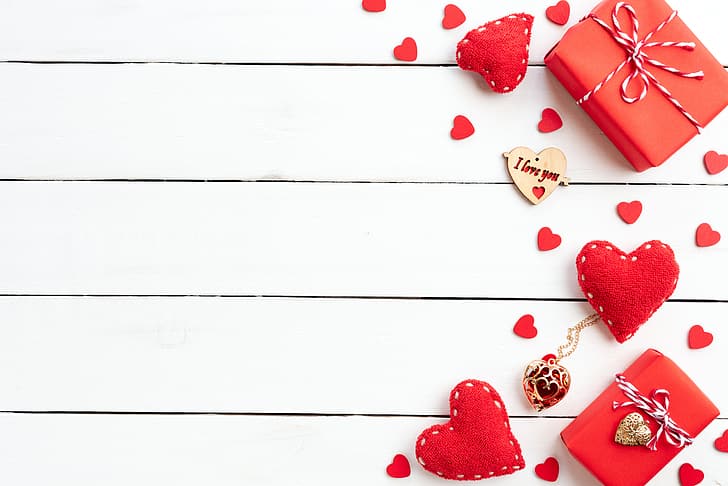 aşk, kalp, hediyeler, kalpler, kırmızı, romantik, sevgililer günü, hediye kutusu, HD masaüstü duvar kağıdı
