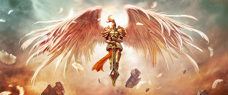 League Of Legends Guardian Angel, ksatria dengan wallpaper sayap, Game, Game Lainnya, Angel, Sword, Artwork, Game, Fanart, wali, videogame, conceptart, champion, leagueoflegends, Wallpaper HD HD wallpaper