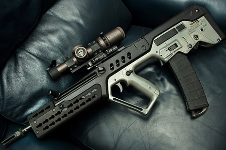 Черно-серая штурмовая винтовка с прицелом, оружие, автомат, прицел, винтовка, штурм, «Тавор», CTAR-21, HD обои HD wallpaper