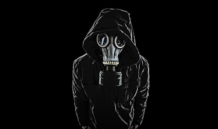 Gas mask, Black, Dark background, 4K, 8K, HD wallpaper