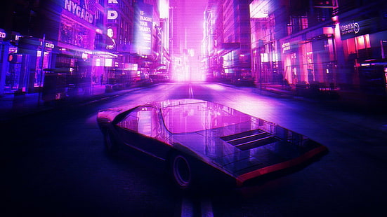 auto in stile retrò anni '80 città synthwave bertone alfa romeo alfa romeo carabo, Sfondo HD HD wallpaper