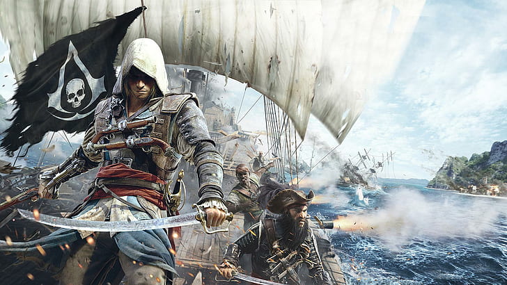 Assassins Creed 4 Black Flag Game, черный, игра, ассасины, кредо, флаг, HD обои