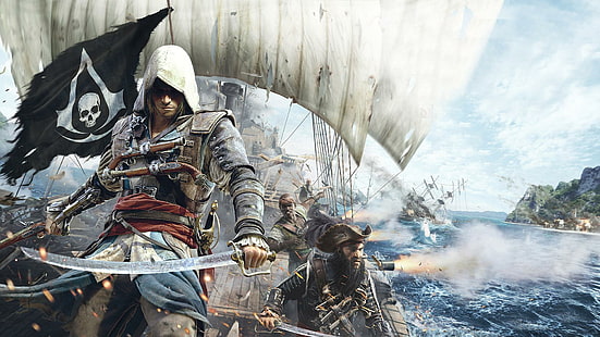 Assassins Creed 4 Black Flag Spiel, schwarz, Spiel, Attentäter, Glaubensbekenntnis, Flagge, HD-Hintergrundbild HD wallpaper