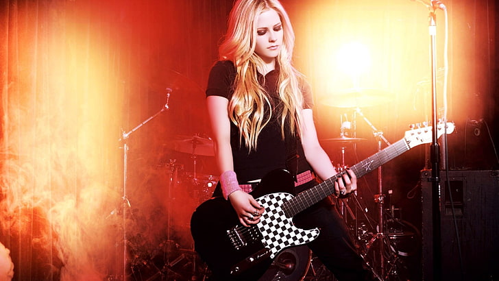 Avril Lavigne, музика, китара, музикален инструмент, блондинка, певица, жени, знаменитост, HD тапет