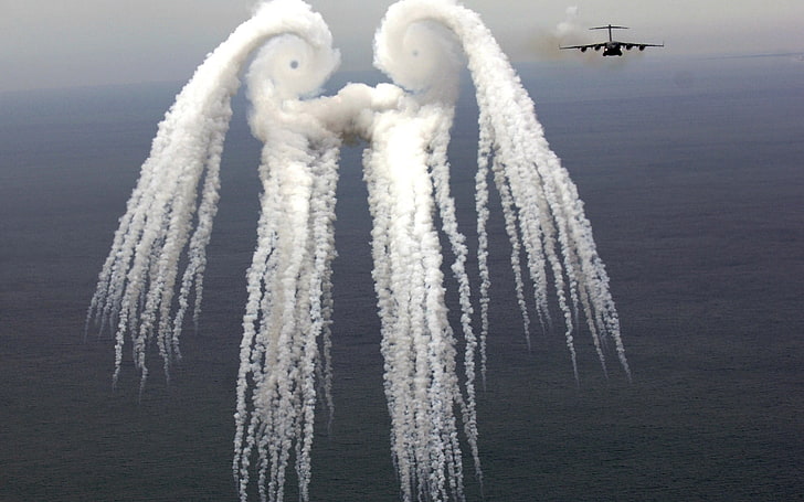 鳥飛行機雲、軍、航空機、海、軍、ボーイングC-17グローブマスターIII、 HDデスクトップの壁紙