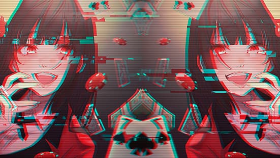 Kakegurui, Jabami Yumeko, glitch art, vaporwave, Sfondo HD HD wallpaper
