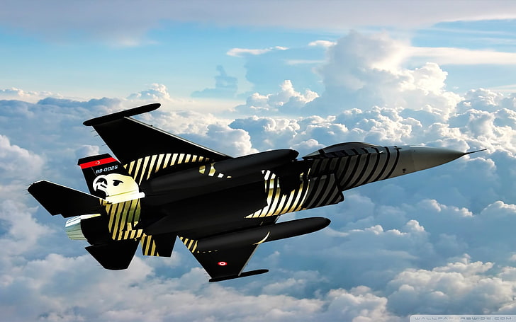 черный реактивный самолет, Турция, SoloTurk, General Dynamics F-16 Fighting Falcon, военный самолет, самолет, HD обои
