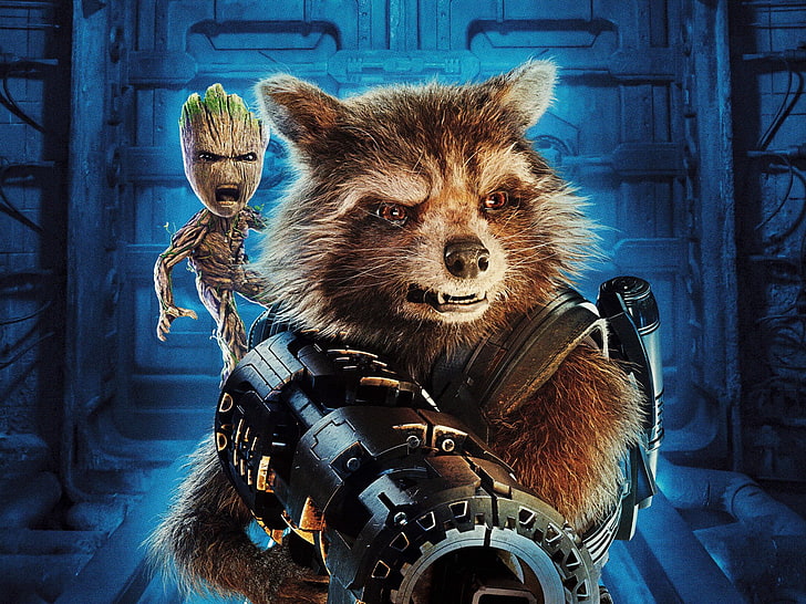 Rocket and Groot de l'illustration de Guardian of the Galaxy, Movie, Guardians of the Galaxy, Vol.2, Groot, bandes dessinées Marvel, raton laveur, Fond d'écran HD