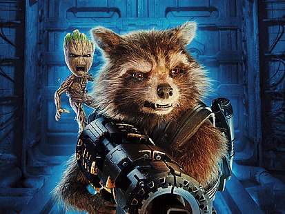 Rocket and Groot from Guardian of the Galaxy illustration, Movie, Guardians of the Galaxy Vol. 2, Groot, Marvel Comics, Rocket Raccoon, HD wallpaper HD wallpaper