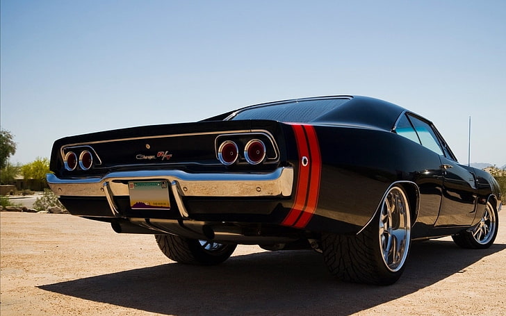 black muscle car, muscle cars, dodge, dodge charger, car, stylish, HD wallpaper