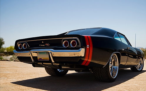 czarny muscle car, muscle cars, dodge, dodge charger, car, stylowy, Tapety HD HD wallpaper