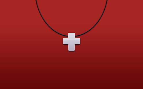 silberfarbenes Kreuz Anhänger Halskette, digitale Kunst, roter Hintergrund, Kreuz, einfacher Hintergrund, Halskette, HD-Hintergrundbild HD wallpaper