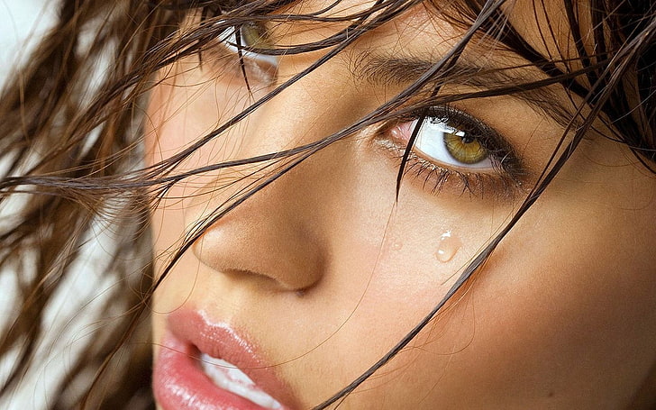 face, eyes, closeup, women, model, tears, hazel eyes, open mouth, Victoria Valmer, Digital Desire, HD wallpaper