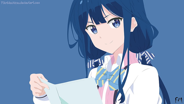 blue-haired female anime character, Masamune-kun no Revenge, anime girls, Adagaki Aki, blue background, DeviantArt, HD wallpaper