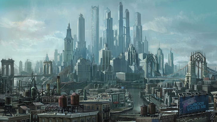 арт, город, будущее, мегаполис, ряд, святые, небоскребы, третья, HD обои