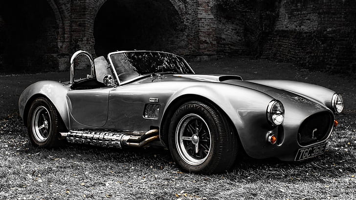 ac cobra, mobil sport, hitam dan putih, fotografi monokrom, mobil klasik, Wallpaper HD