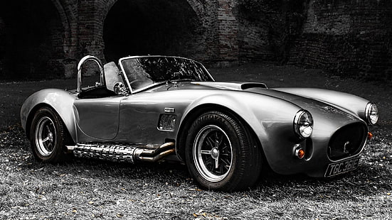 ac cobra, sports car, black and white, monochrome photography, classic car, HD wallpaper HD wallpaper