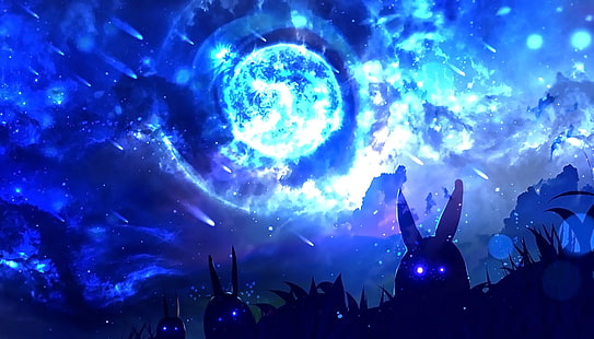 Anime, Original, Tier, Blau, Hase, Komet, Fantasie, Planet, HD-Hintergrundbild HD wallpaper