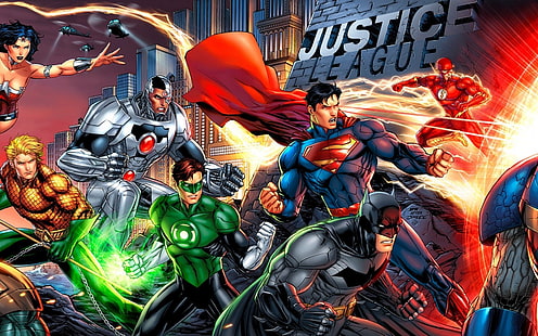 Bandes dessinées, Ligue de la justice, Aquaman, Batman, Cyborg (DC Comics), Bandes dessinées DC, Flash, Lanterne verte, Superman, Wonder Woman, Fond d'écran HD HD wallpaper