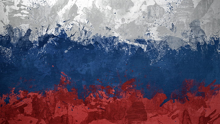 серая, синяя и красная абстрактная живопись, флаг, россия, пятна, краска, символ, текстура, HD обои