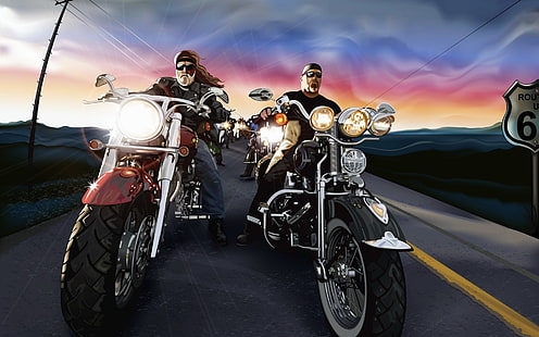 art, artistic, biker, bikes, clouds, davidson, harley, hog, lights, motorbikes, motorcycles, roads, route, sky, vehicles, HD wallpaper HD wallpaper