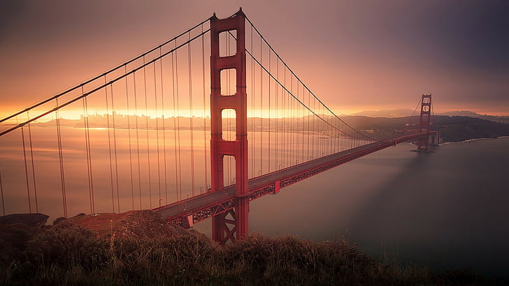 bingkai tempat tidur kayu coklat dengan kasur putih, jembatan, Jembatan Golden Gate, Wallpaper HD