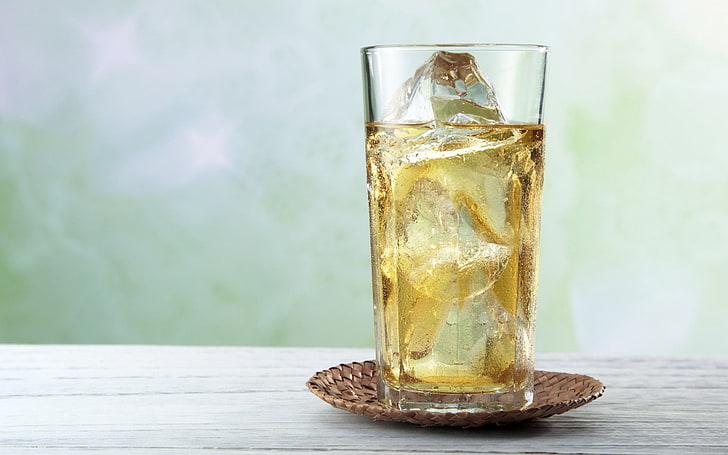 clear highball glass, lemonade, ice, freshening, cold, HD wallpaper