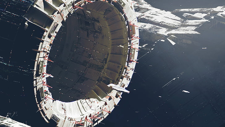 خلفية سفينة الفضاء Star Wars ، طائرة مستديرة بها ثقب في المركز ، خيال علمي ، فضاء ، مستقبلية ، محطة فضاء ، Paul Chadeisson، خلفية HD