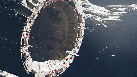 Звездные войны обои космический корабль, круглый самолет с дырой в центре, фантастика, космос, футуристический, космическая станция, Пол Чейдессон, HD обои HD wallpaper