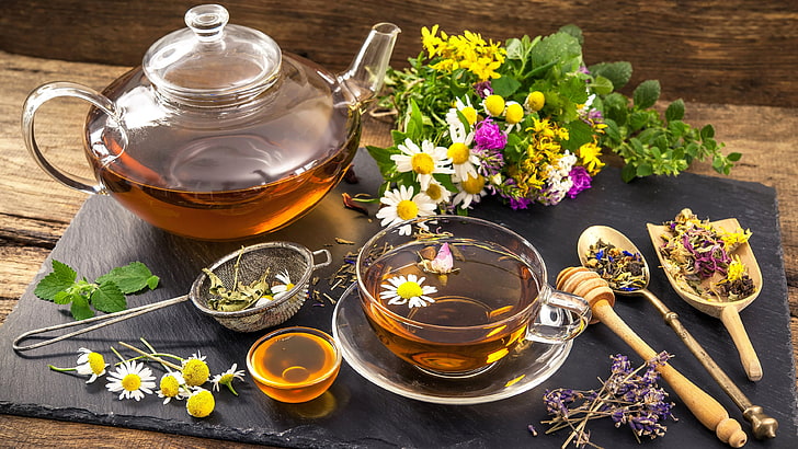 tea, tableware, chamomile, flower, food, herb, herb tea, chamomile tea, drink, cup, HD wallpaper