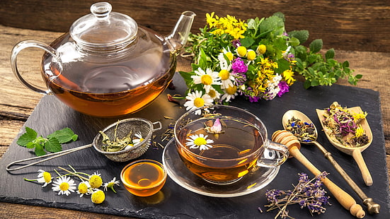 чай, посуда, ромашка, цветок, еда, трава, травяной чай, ромашковый чай, напиток, чашка, HD обои HD wallpaper