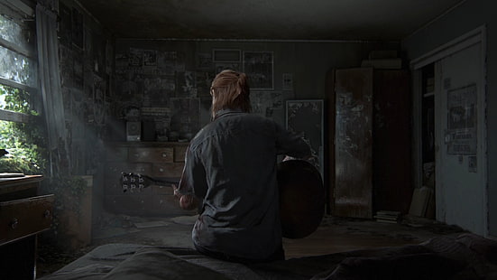 человек, сидящий во время игры на гитаре, цифровые обои, The Last of Us, часть 2, The Last of Us 2, HD обои HD wallpaper