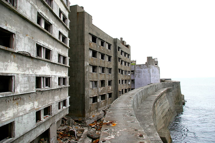 rovina, isola di Hashima, edificio, Sfondo HD