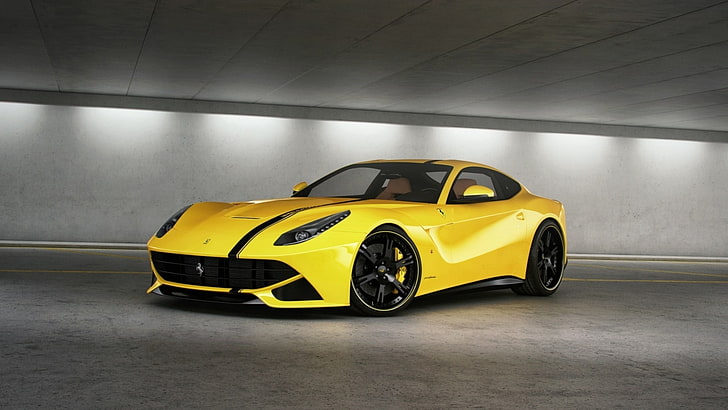yellow supercar, Ferrari F12berlinetta, Ferrari, car, HD wallpaper