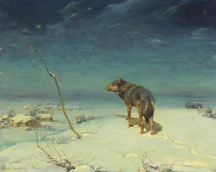 Alfred Kowalski, งานศิลปะ, ศิลปะคลาสสิก, โปแลนด์, Wierusz, หมาป่า, วอลล์เปเปอร์ HD