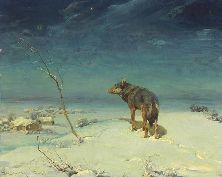 Alfred Kowalski-Wierusz, arte clásico, lobo, obra de arte, polaco, Fondo de pantalla HD
