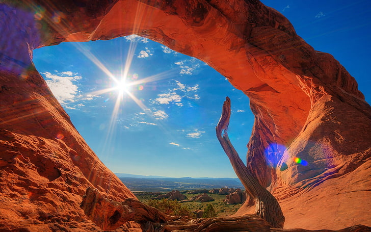 archway rock formation, desert, sky, HD wallpaper