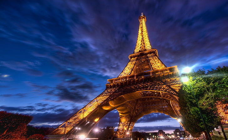 夜、エッフェル塔、パリ、ヨーロッパ、フランス、夜、タワー、エッフェルのエッフェル塔、 HDデスクトップの壁紙
