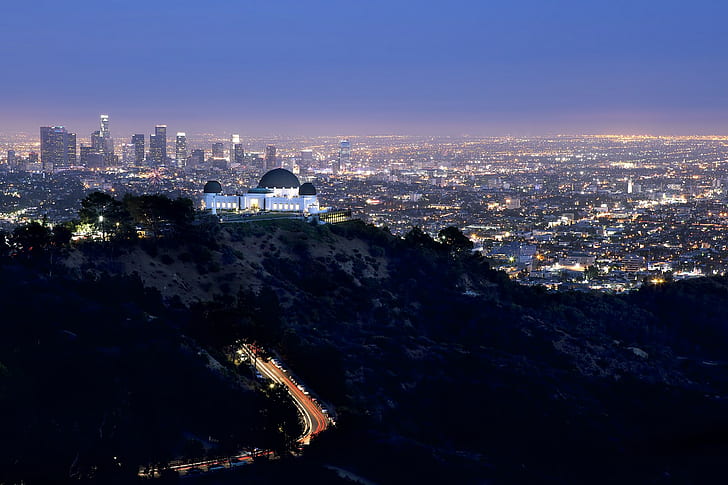 фотография, Лос-Анджелес, город, город, городской пейзаж, ночь, огни, длительная выдержка, HD обои