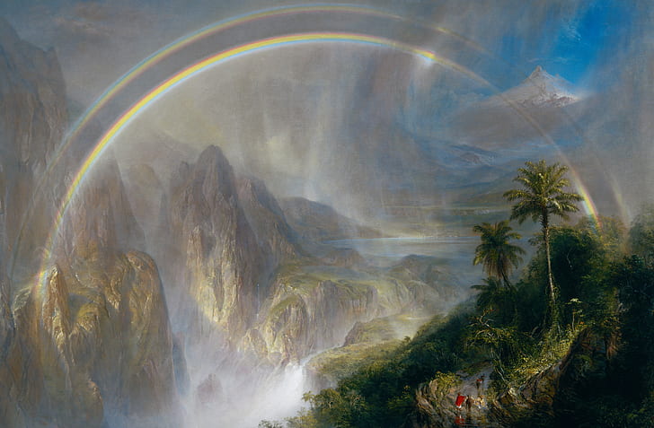 krajobraz, góry, tęcza, obraz, kościół Frederic Edwin, pora deszczowa w tropikach, Tapety HD