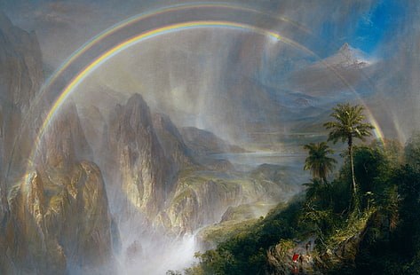 пейзаж, планини, дъга, картина, Фредерик Едуин църква, Дъждовният сезон в Тропиците, HD тапет HD wallpaper