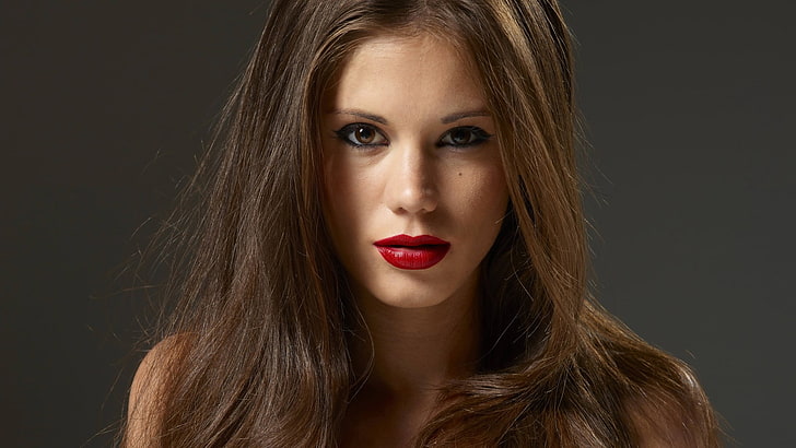 Retrato, Markéta Stroblová, lápiz labial rojo, mujeres, Fondo de pantalla HD