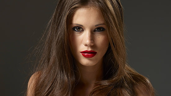 Retrato, Markéta Stroblová, lápiz labial rojo, mujeres, Fondo de pantalla HD HD wallpaper