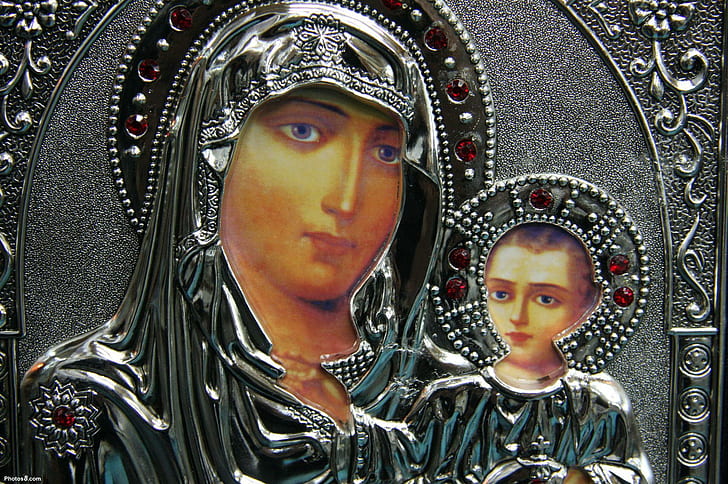 Mother Of God, religious portrait frame, religious, morther, jesus, animals, HD wallpaper