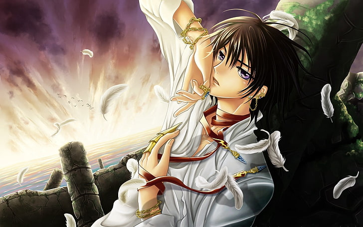 Personaje de anime con camisa de vestir blanca, niña, morena, plumas,  pulsera, Fondo de pantalla HD | Wallpaperbetter