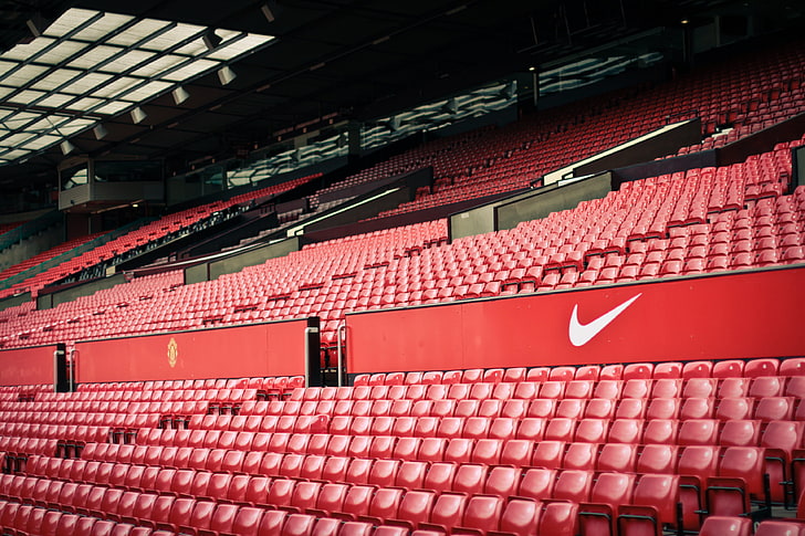 logotipo vermelho da Nike, futebol, estádio, Manchester United, Old Trafford, clube de futebol Manchester United, teatro dos sonhos, teatro dos sonhos, HD papel de parede