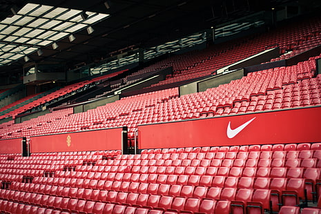 red Nike logo, Football, Stadium, Manchester United, Old Trafford, Manchester United Football Club, Dream Theater, Theatre of Dreams, HD wallpaper HD wallpaper