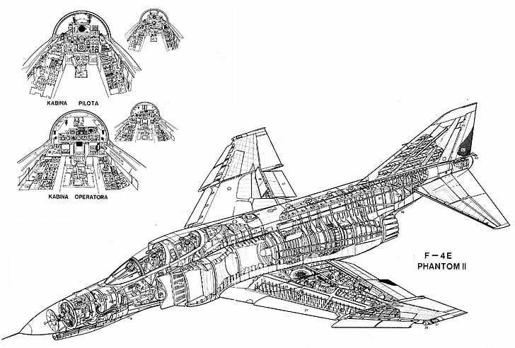 airplane, blueprint, bomber, cutaway, fighter, jet, military, phantom, plane, HD wallpaper