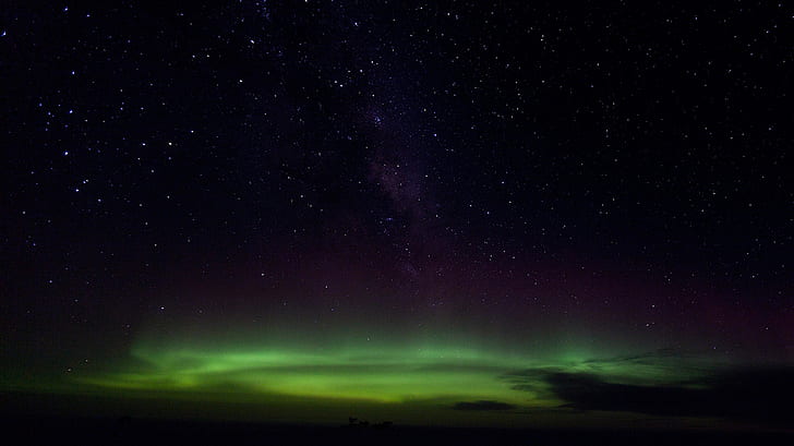 Aurora Borealis Northern Lights Night Green Stars HD, природа, нощ, зелено, звезди, светлини, полярно сияние, бореалис, северно, HD тапет