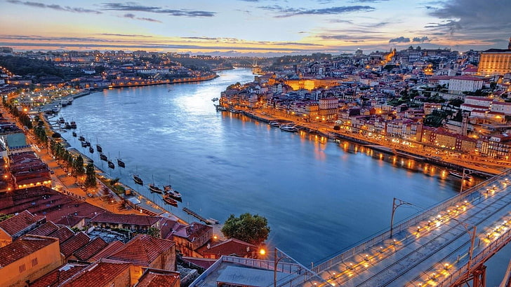 portugal, eropa, jembatan dom luis, malam, pemandangan kota, sungai douro, jembatan, sungai, Wallpaper HD